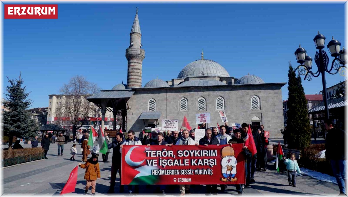 Sağlıkçılar Erzurum'da Gazze için yürüdü