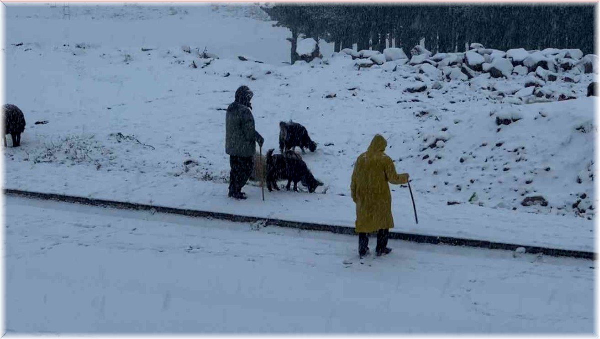 Sarıkamış'ta etkili olan kar yağışı şehir merkezini beyaza bürüdü