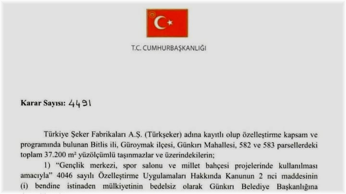 Şeker Fabrikası arazisi belediyeye devredildi