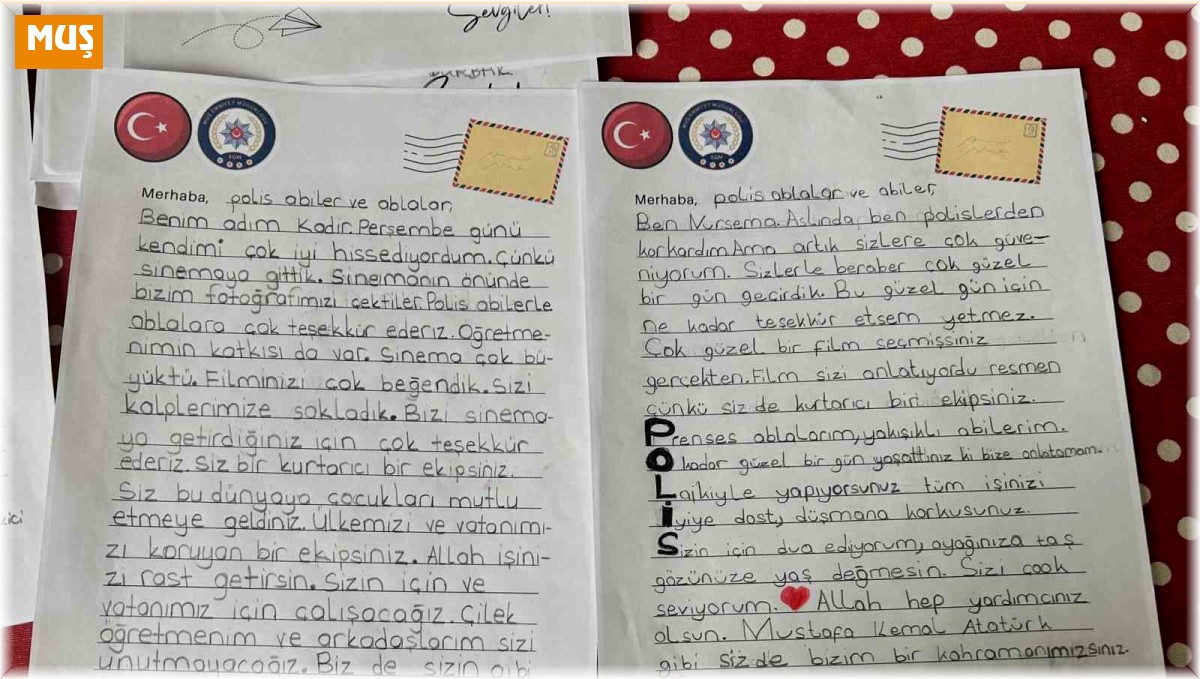 Sinema etkinliğine katılan öğrencilerden polislere teşekkür mektubu