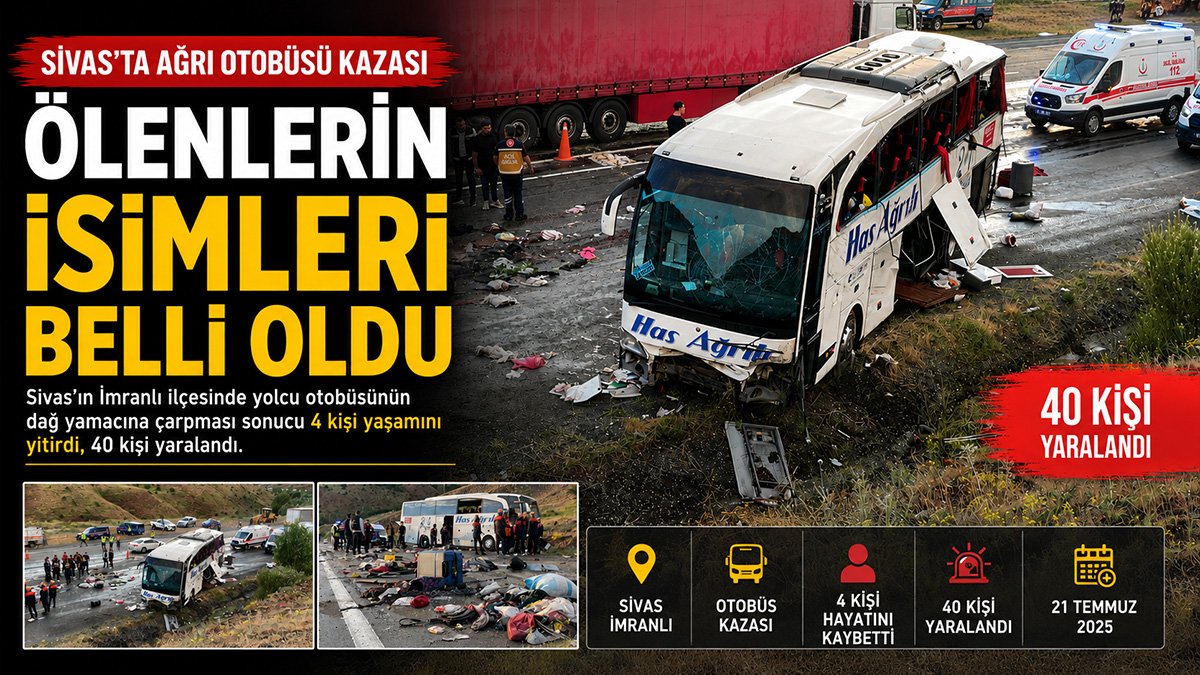 Sivas'ta yaşanan Ağrı otobüsü kazasında ölenlerin isimleri belli oldu
