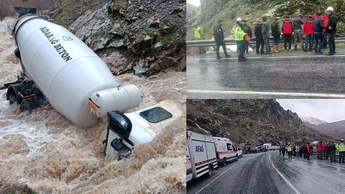 Tatvan'da beton mikseri dereye uçtu, akıntıya kapılan sürücü aranıyor