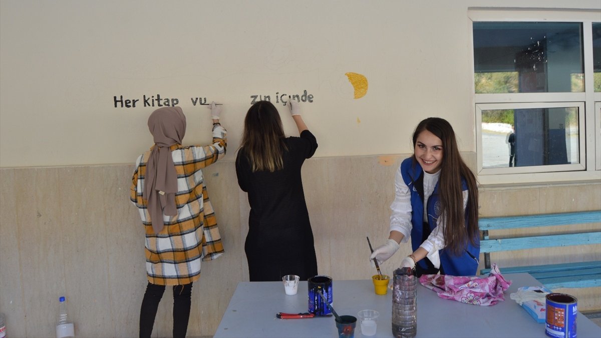 Tatvan'da gönüllü gençler, okul duvarlarını renklendiriyor