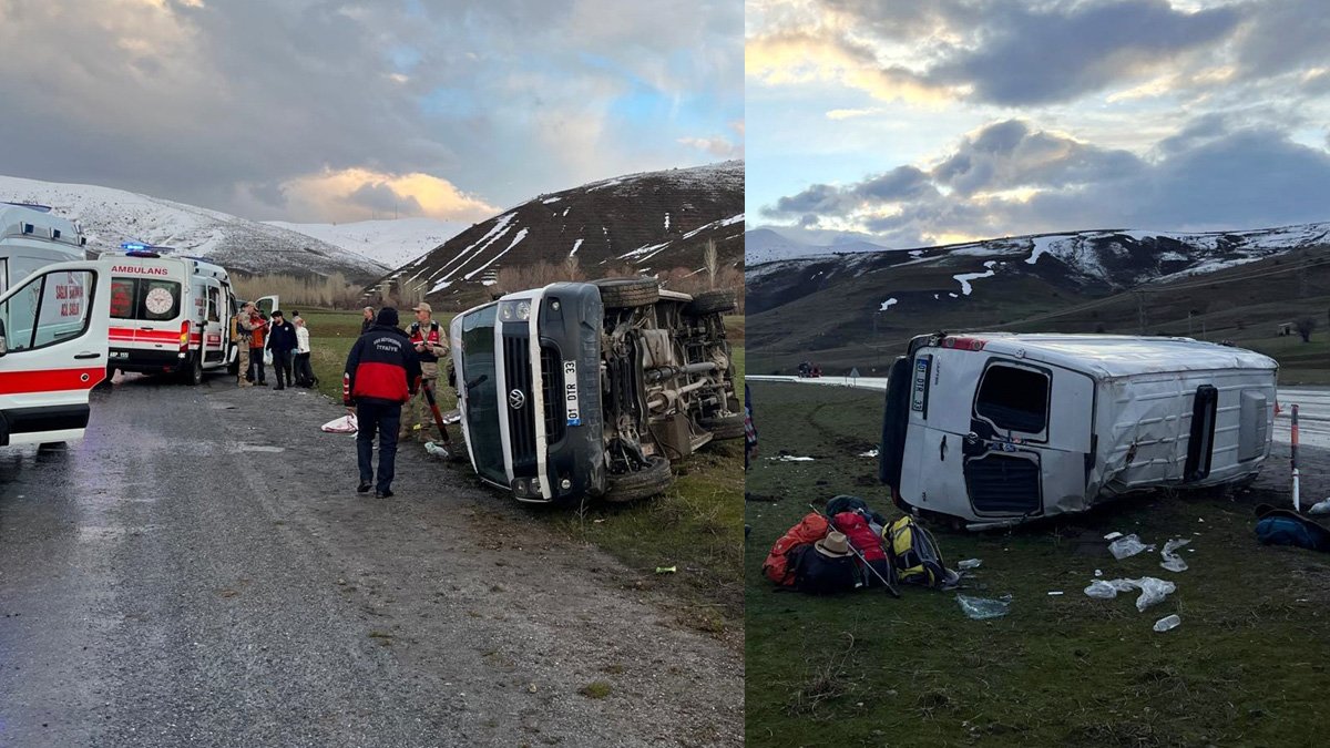 Tatvan’da kontrolden çıkan minibüs devrildi, 11 kişi yaralandı