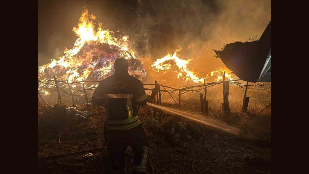 Tekman'da yangın; 2 bin 500 balya ot kül oldu