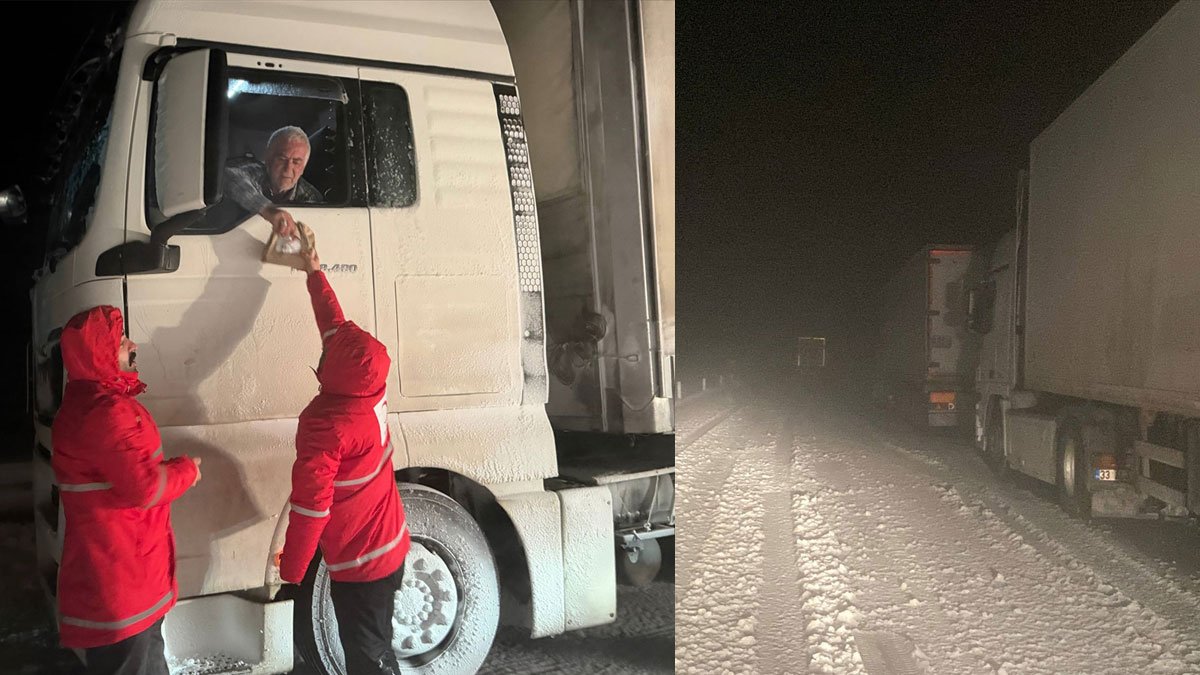 Tendürek Geçidi’nde kar ve tipi ulaşımı aksattı, ağır tonajlı araçlar yolda kaldı