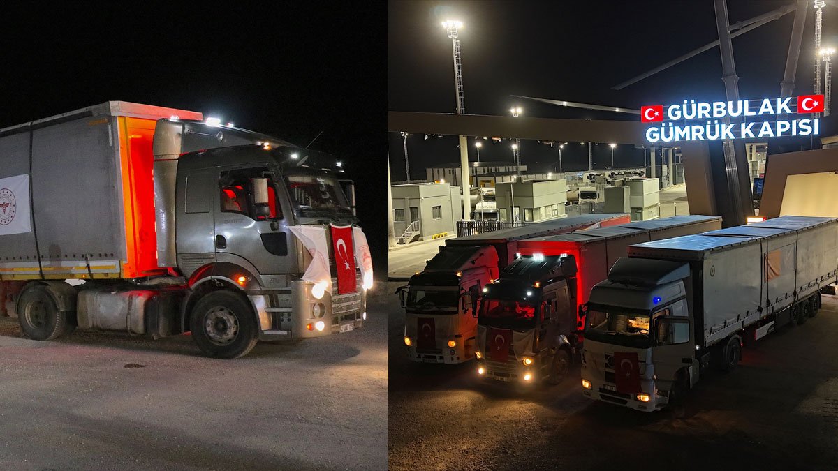 Türkiye’nin tıbbi yardım yüklü 3 tırı Gürbulak’tan İran’a geçti