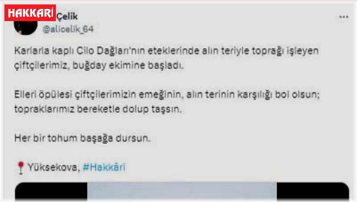 Vali Ali Çelik: "Yüksekova ovasında ekim başladı"