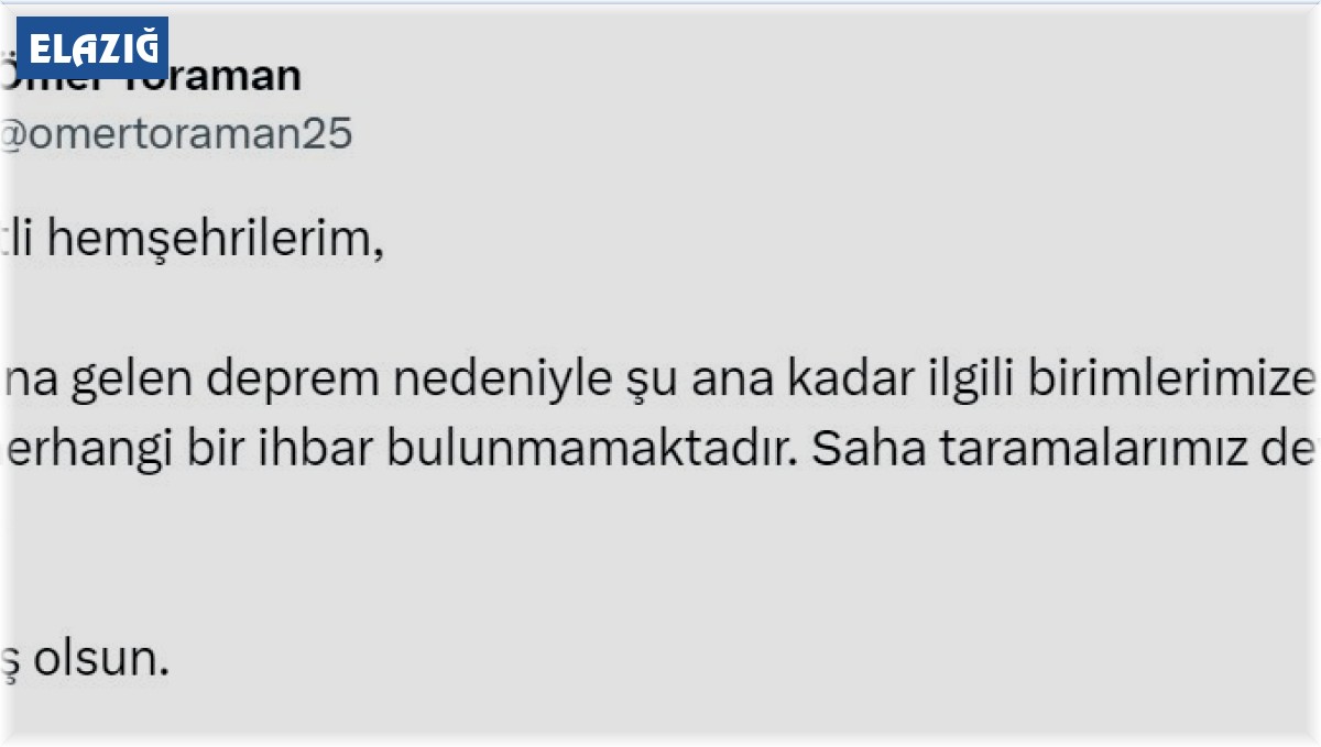 Vali Toraman: "Birimlerimize intikal eden herhangi bir ihbar bulunmamaktadır"