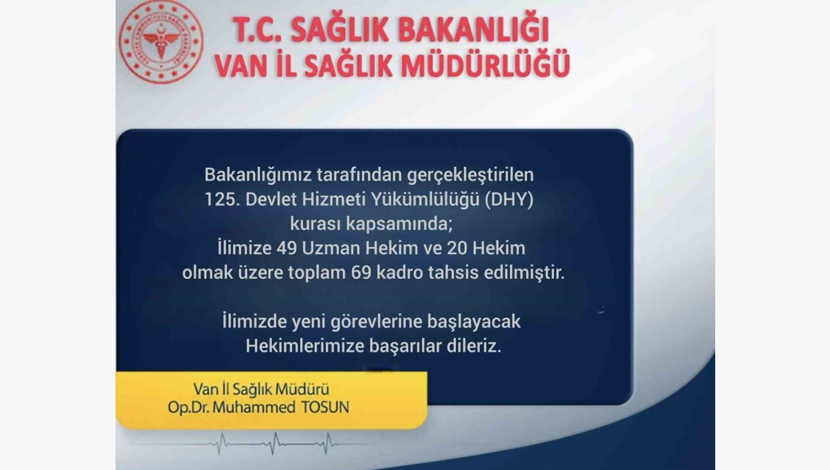Van'a 69 yeni hekim atandı
