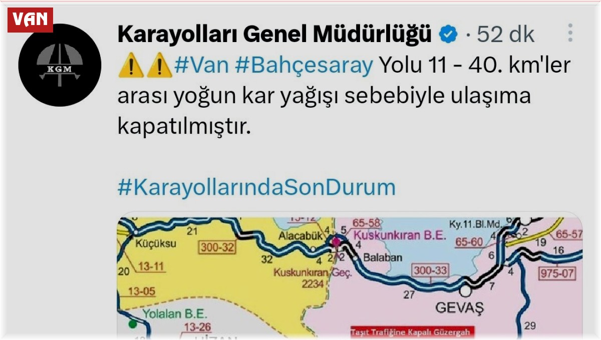 Van-Bahçesaray yolu ulaşıma kapatıldı