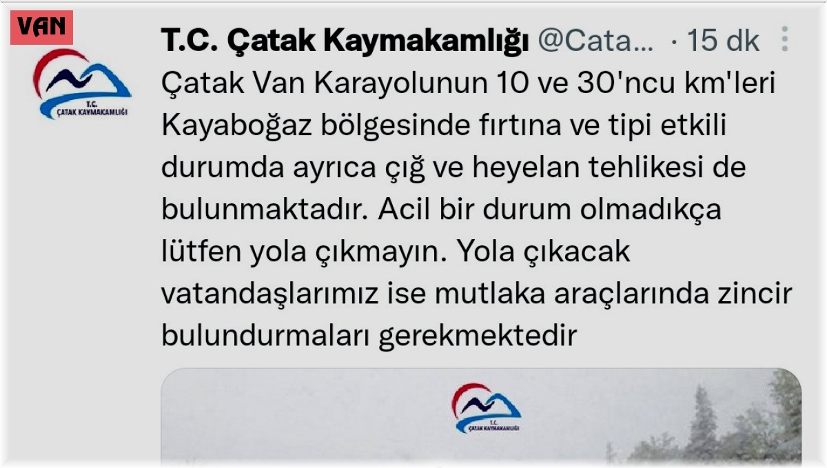 Van-Çatak karayolunda fırtına ve tipi