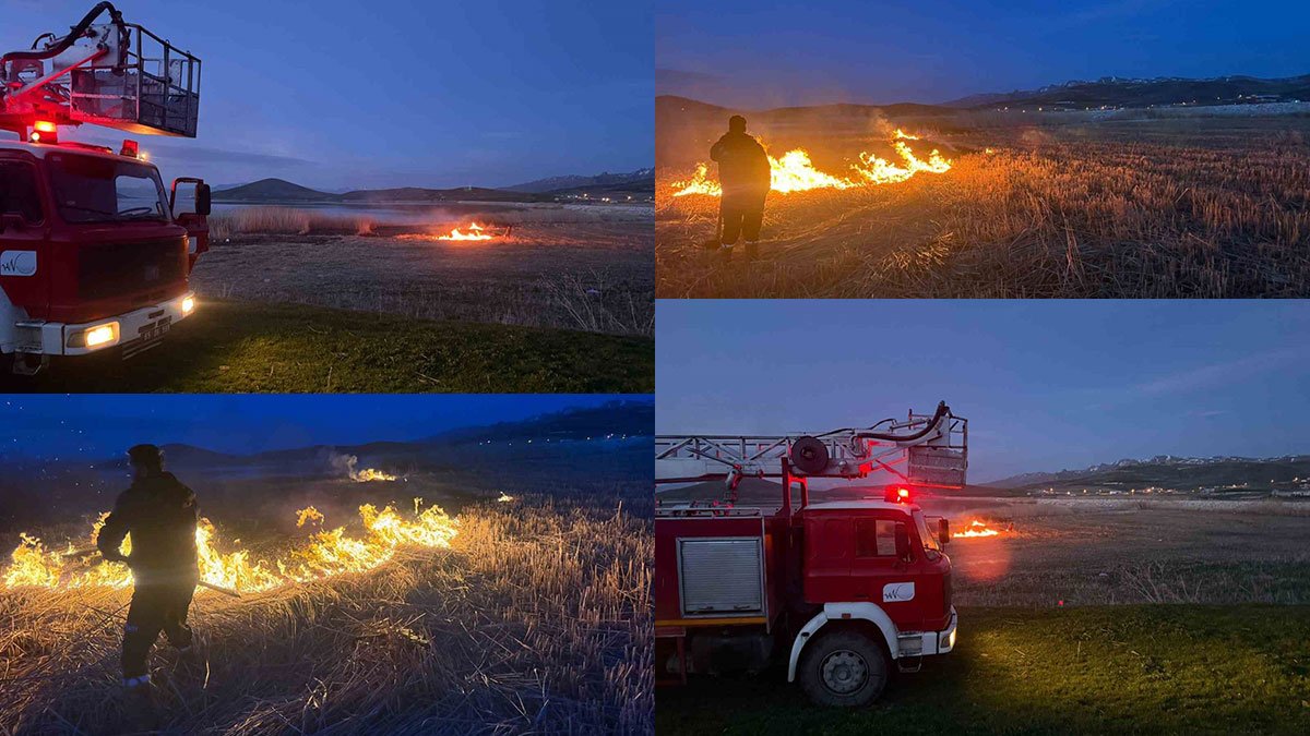 Van'da 2 Ayrı Sazlık Yangını Söndürüldü, Ekipler Bataklık Alana Küreklerle Müdahale Etti