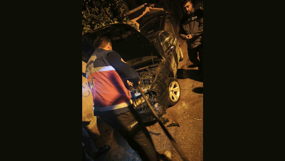 Van'da park halindeki otomobil yandı