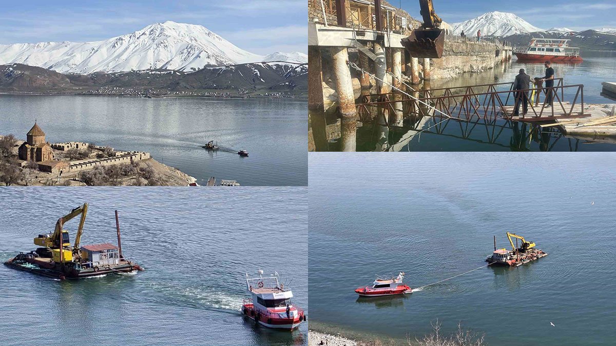 Van Gölü'nde çekilen sular Akdamar'da ulaşımı etkiledi, yeni iskele yapılıyor