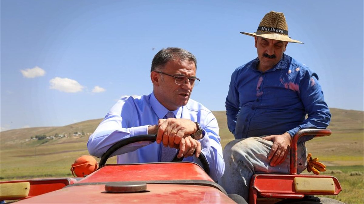 Van Valisi Ozan Balcı arazide traktörle ot biçti