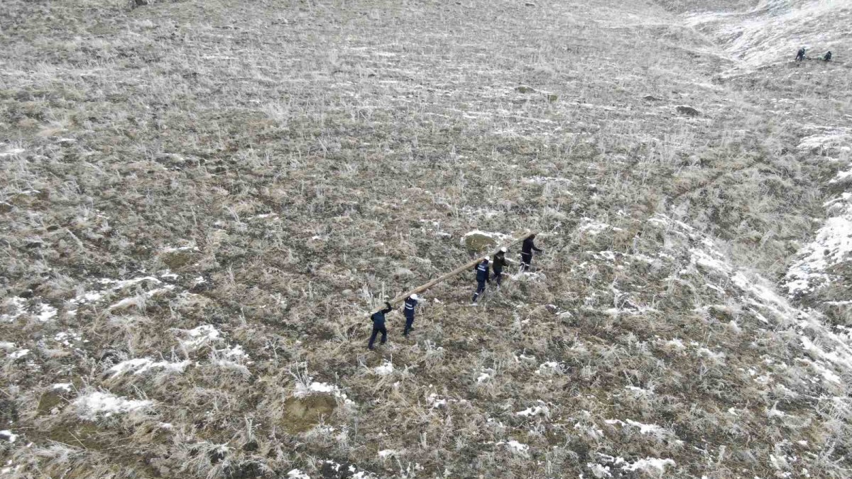 Vatandaş karanlıkta kalmasın diye elektrik direğini omuzlarında taşıdılar