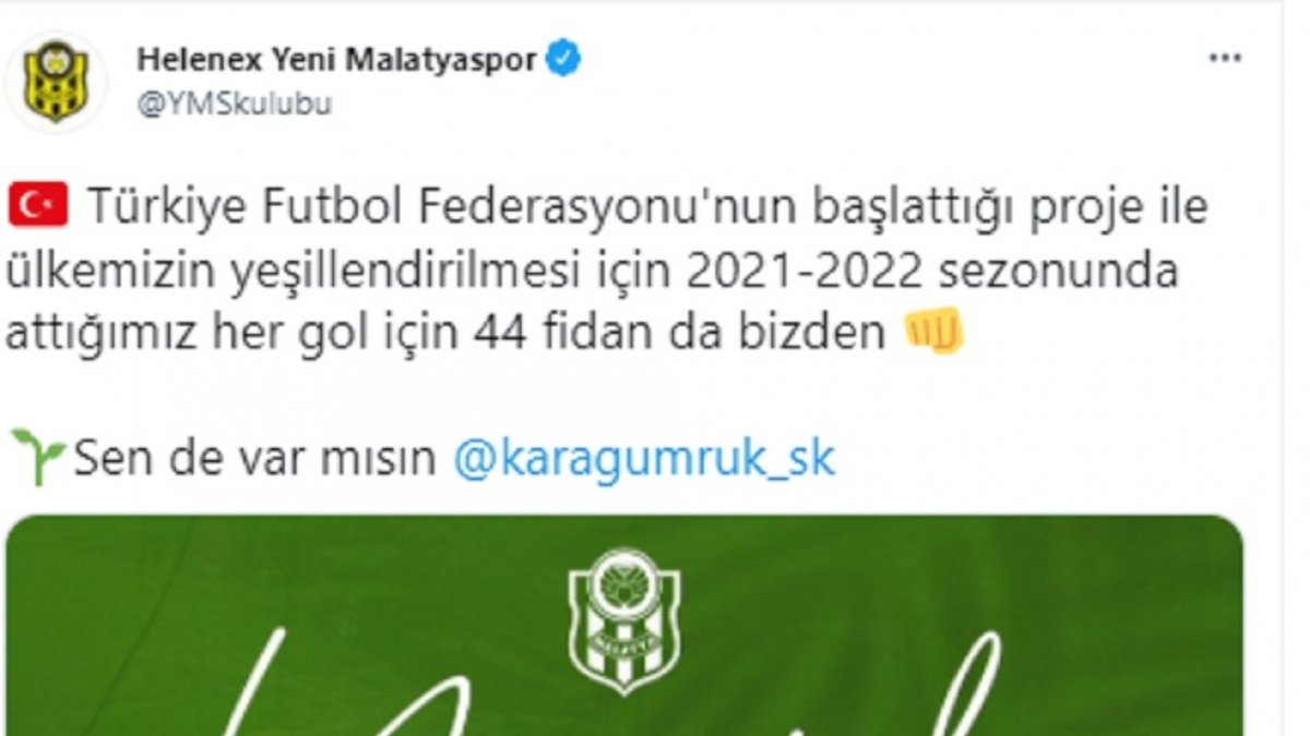 Yeni Malatyaspor attığı her gol için 44 fidan bağışlayacak
