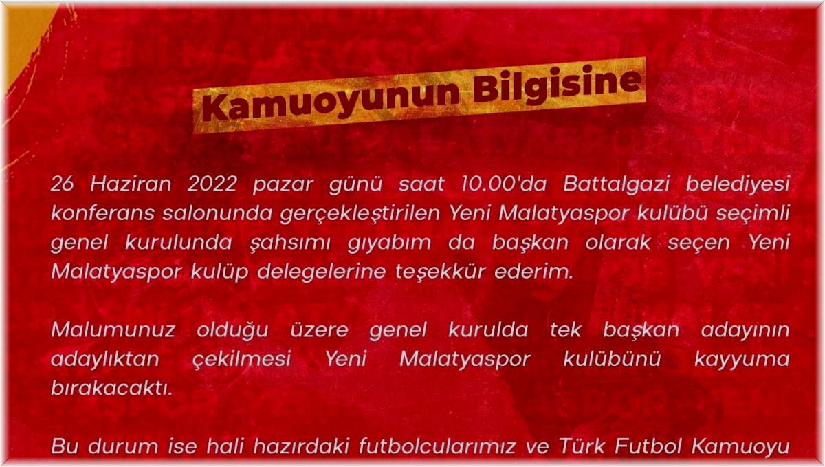 Yeni Malatyaspor'da bir kez daha genel kurul yapılacak