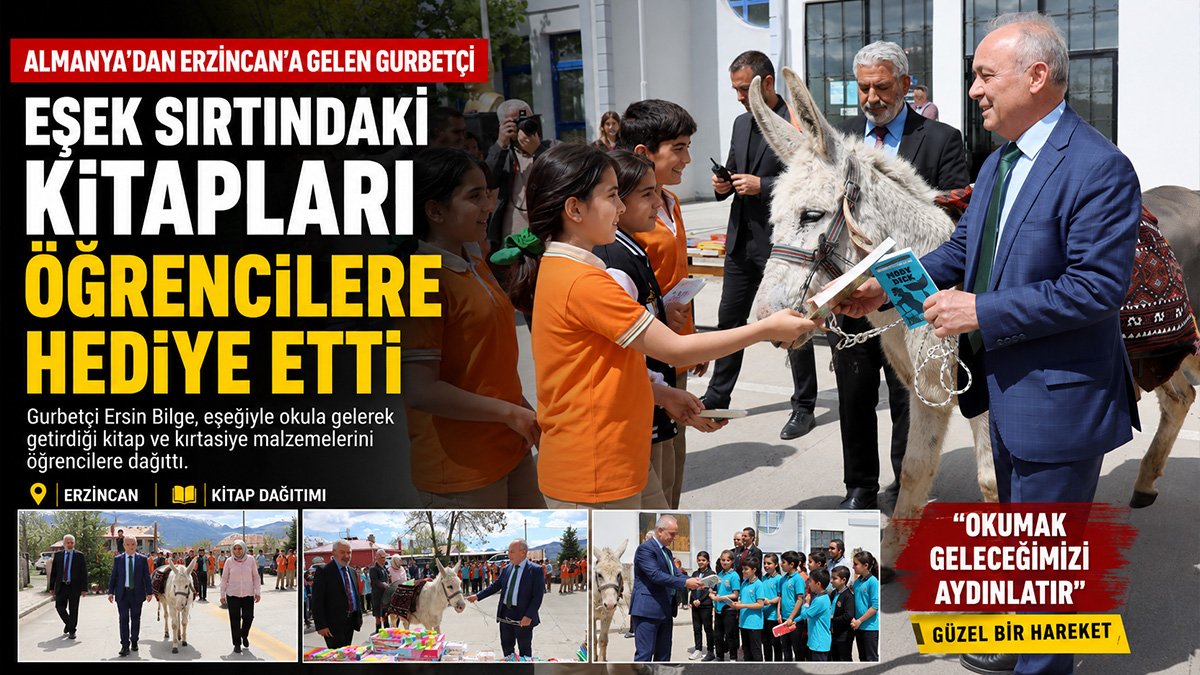 Yokluk içinde okuyan gurbetçi, Erzincan'da öğrencilere eşek sırtında kitap götürdü