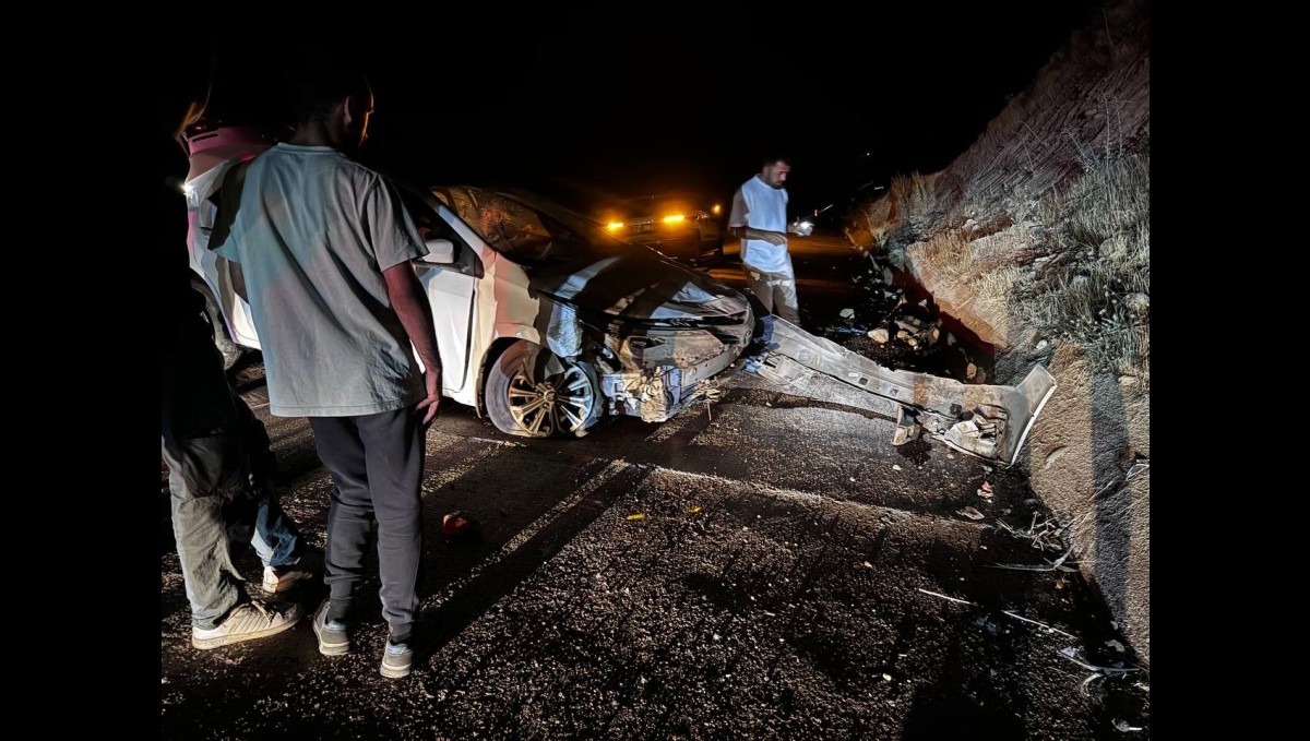 Yola çıkan hayvana çarpmamak için manevra yapan araç beton duvara çarptı
