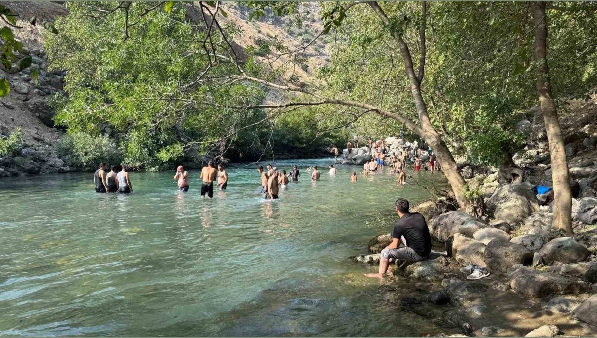 Yüksekova'da sıcakta bunalanlar Avaşin Deresi'nde serinliyor