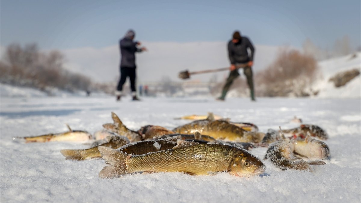Yüksekovalı balıkçılardan kazma kürekli balık avı