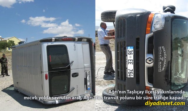 Taşlıçay'da Mıcıra Kapılan Araç Devrildi: Ağrı-İran Yolu Trafiğe Kapandı