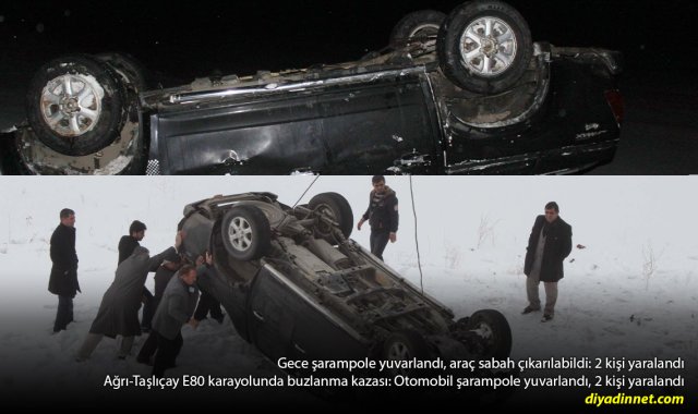 Ağrı'da Buzlanan Yolda Korkutan Kaza: Taşlıçay'da Otomobil Şarampole Yuvarlandı, 2 Kişi Yaralandı