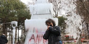 Erzincan'da bir akademisyen kadına şiddete buzdan performansla dikkati çekti