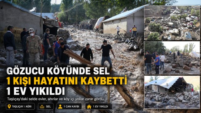 Taşlıçay'ın Gözucu köyünde sel: Bir kişi hayatını kaybetti, bir ev yıkıldı