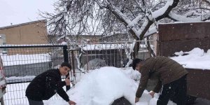 Elazığ'da 3 arkadaş kardan ev yapıp içinde vakit geçirdi