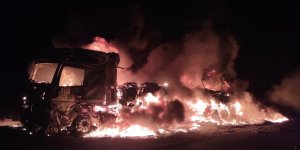 Ağrı'da park halindeki tır yandı