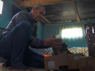 Eksi 3 derecede bulduğu 7 yavru köpeği evine getirip, sobanın önünde biberonla beslemeye başladı