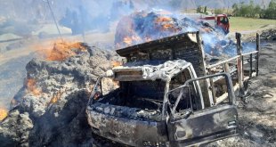 Hakkari'de çıkan yangında kamyonet ve 600 bağ ot yandı