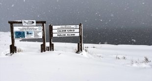 Çıldır Gölü'nün çevresi karla kaplandı