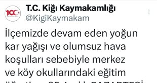 Bingöl'ün 4 ilçesinde taşımalı eğitime ara verildi