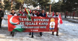 Erzurum ve Kars'ta sağlık çalışanları Filistin için "sessiz yürüyüş" gerçekleştirdi