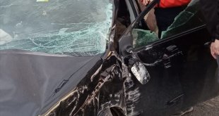 Kars'ta bahçe duvarına çarpan otomobildeki anne ve 2 çocuğu yaralandı