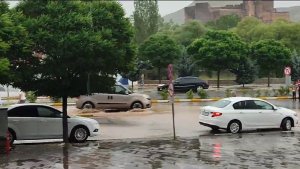 Oltu'da yağış etkili oldu, mazgallarda sular taştı