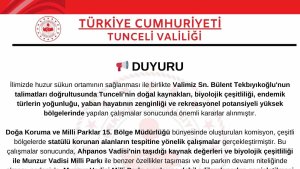 Ahpanos Vadisi, Munzur Vadisi Milli Parkı sınırlarına dahil edildi