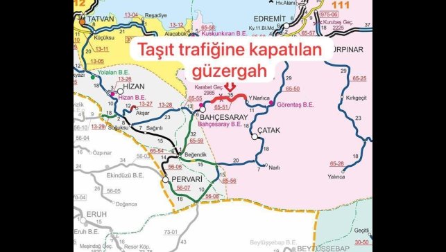 Bahçesaray karayolu yoğun kar ve tipi nedeniyle ulaşıma kapatıldı