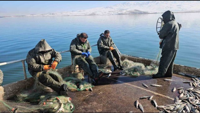 Balıkçıların Erçek Gölü'nde zorlu kış mesaisi
