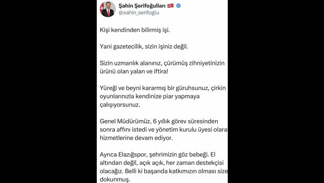 Başkan Şerifoğulları, "Genel müdürümüz, yönetim kurulu üyesi olarak hizmetlerine devam ediyor"