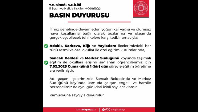 Bingöl'ün 4 ilçesinde eğitime kar engeli