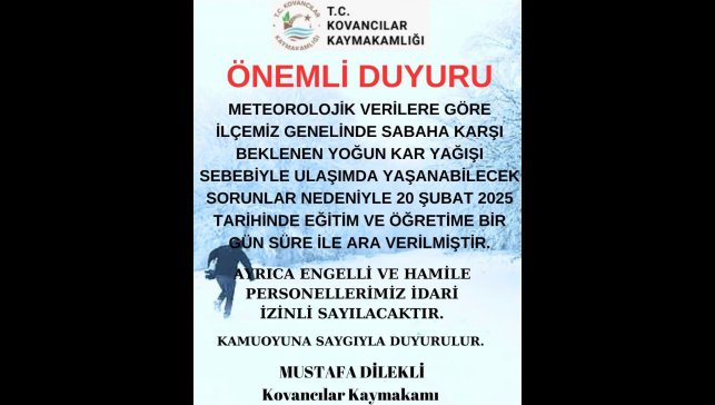 Elazığ'da 3 ilçede eğitime ara verildi