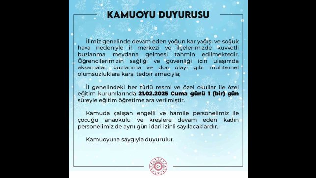 Bingöl'de eğitime 1 gün ara verildi