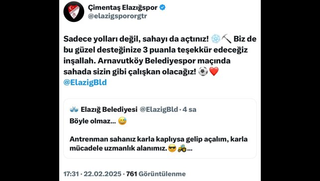 Elazığspor ve belediye arasındaki kar mizahı sosyal medyada ilgi gördü