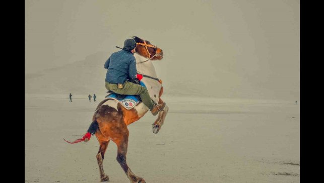 Çıldır Gölü'nde atlı kızak turistlerin ilgi odağı oluyor