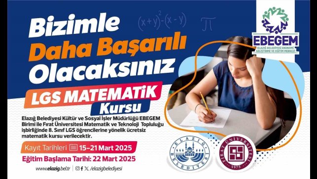 Elazığ'da LGS'ye hazırlanan öğrencilere ücretsiz matematik kursu